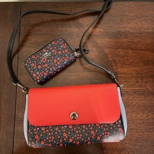 Floral Red and Black Women's Bag Set